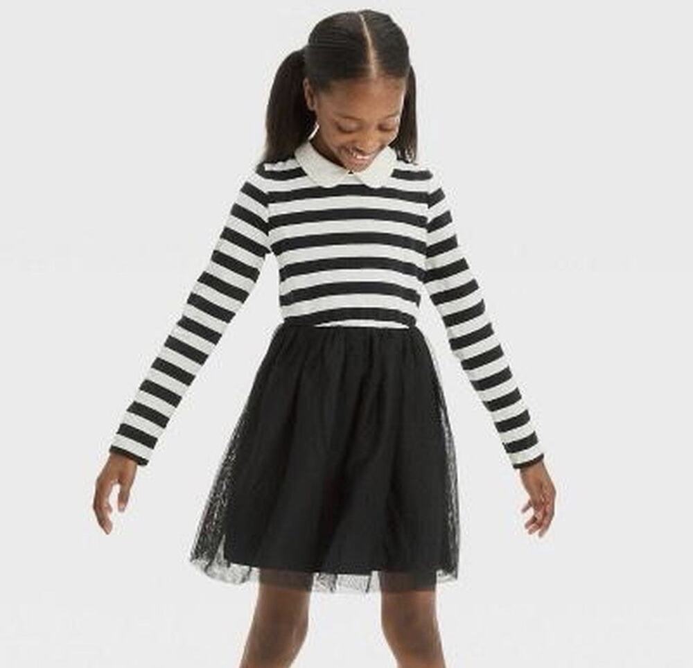Cat & Jack Long Sleeve Striped Tulle Dress Girls L 10/12